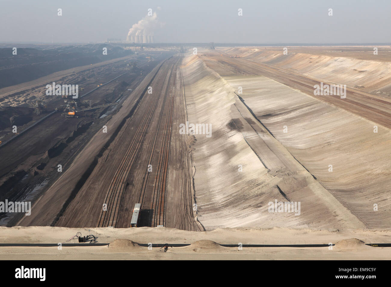 Open-pit coal mining Janschwalde near Cottbus, Lower Lusatia, Brandenburg, Germany. Huge open-pit coal mining by the Swedish co Stock Photo