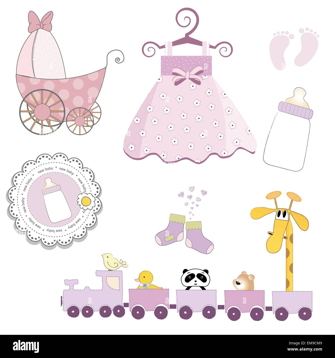 baby girl items set isolated on white background Stock Vector Image