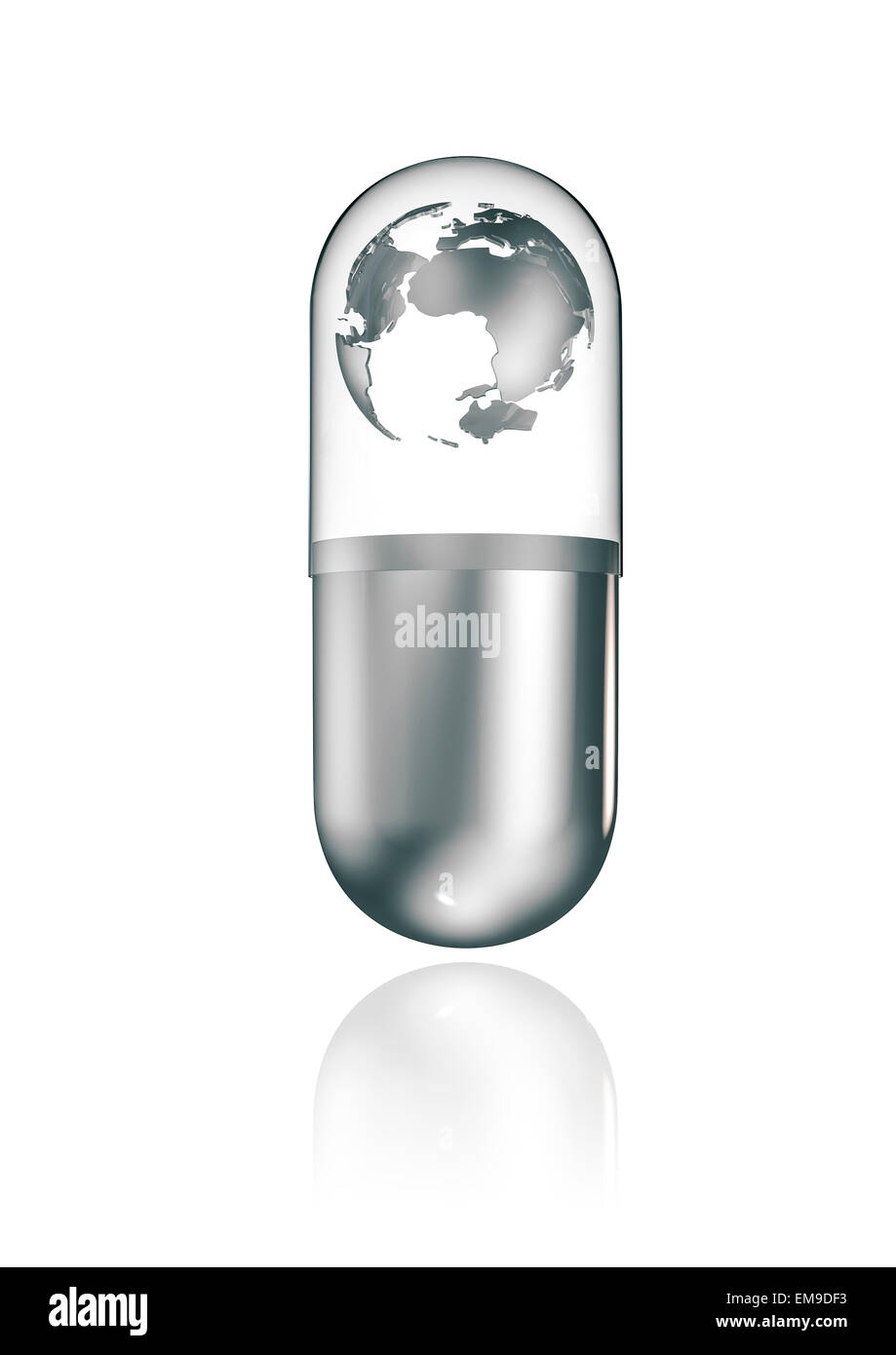3D render of relief map of Earth inside medical capsule Stock Photo