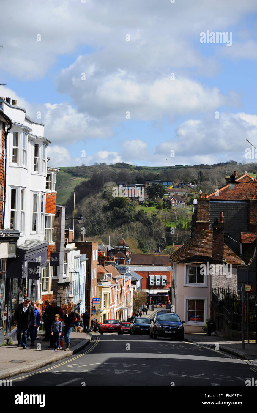View looking down Lewes High Street Lewes East Sussex UK Stock Photo