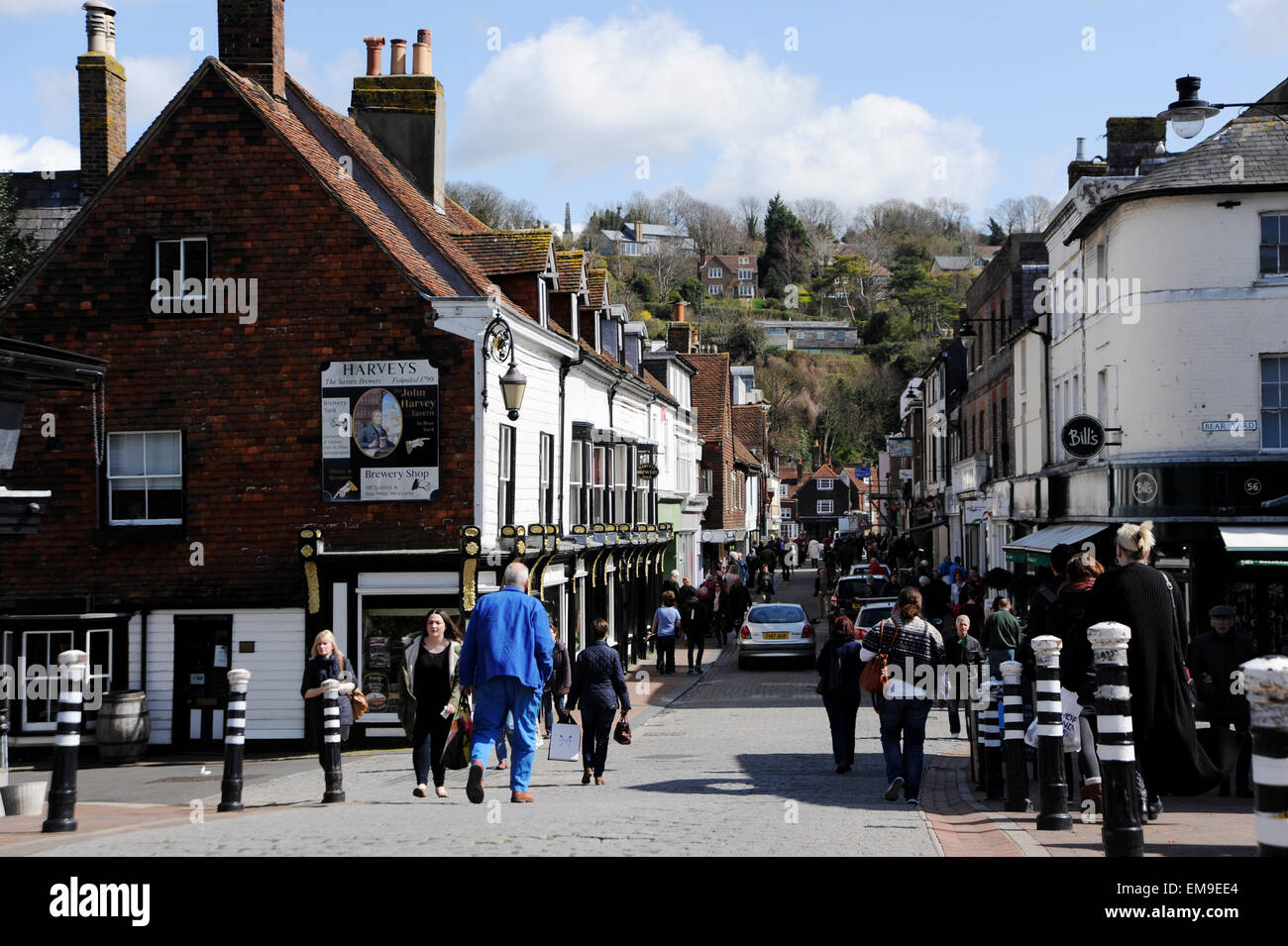 View looking down Cliffe High Street Lewes East Sussex UK Stock Photo
