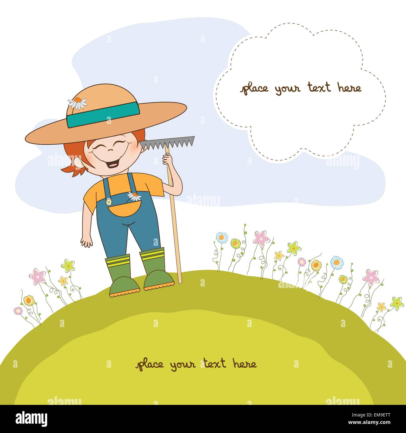 young gardener who cares for flowers Stock Vector