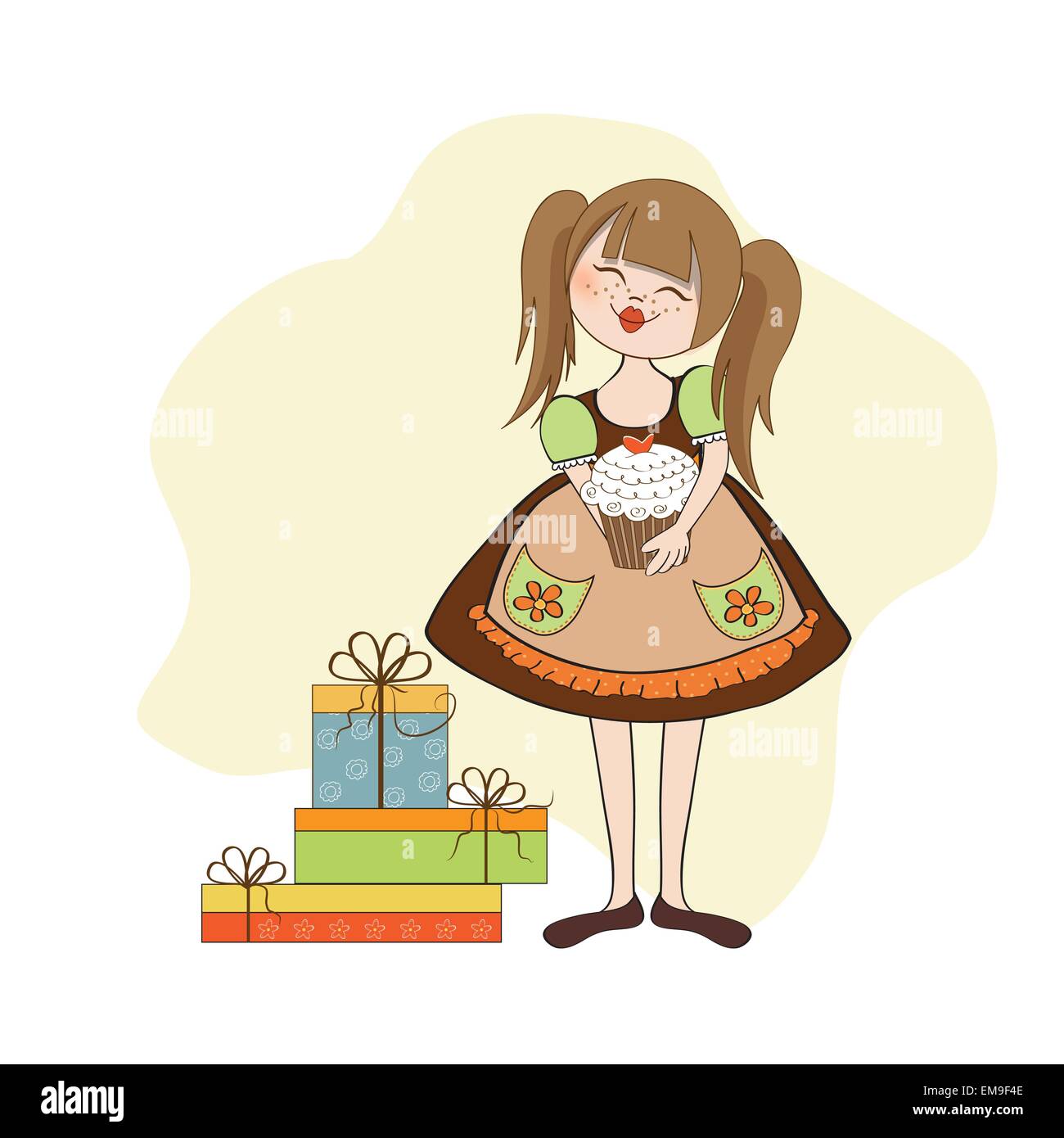 girl with birthday cake Stock Vector Image & Art - Alamy