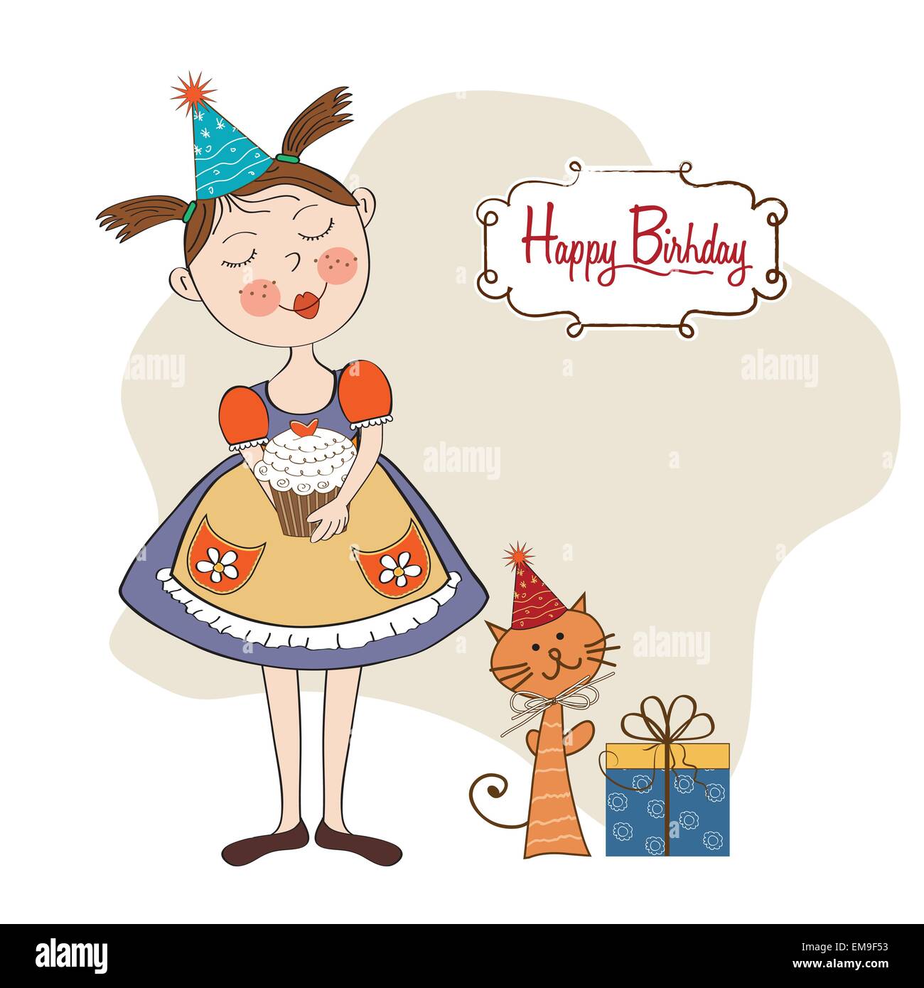 girl with birthday cake Stock Vector