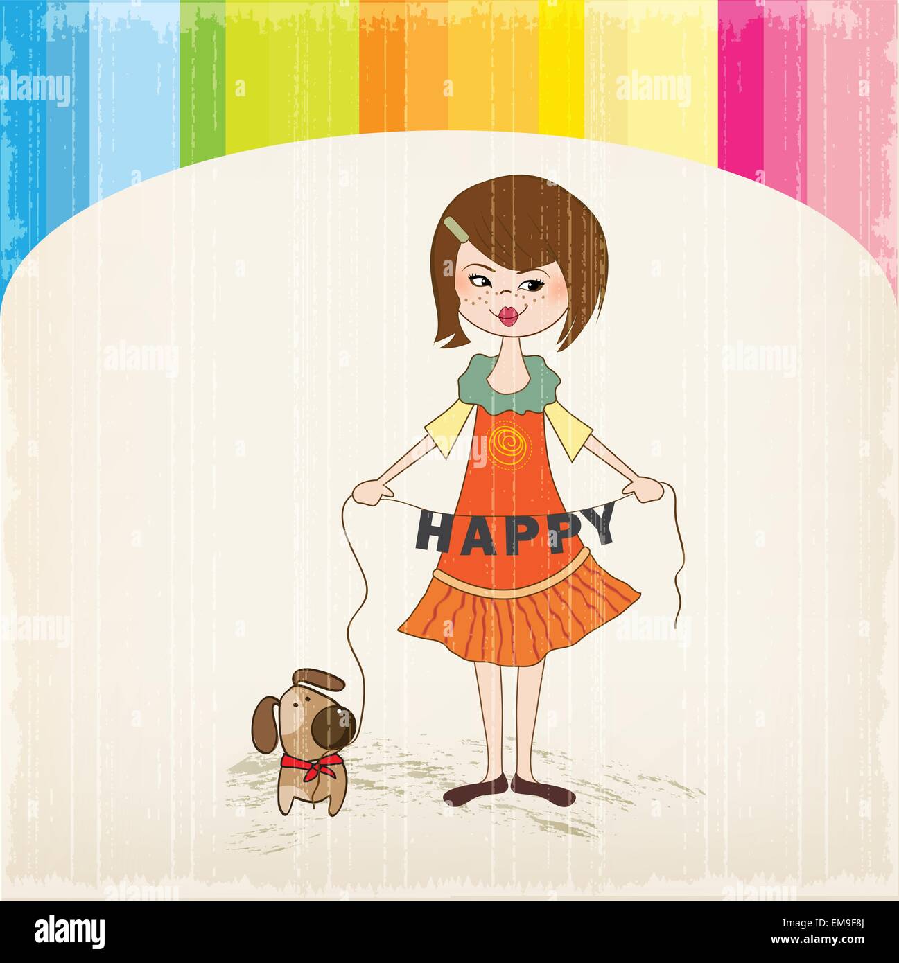 happy girl with cute dog Stock Vector