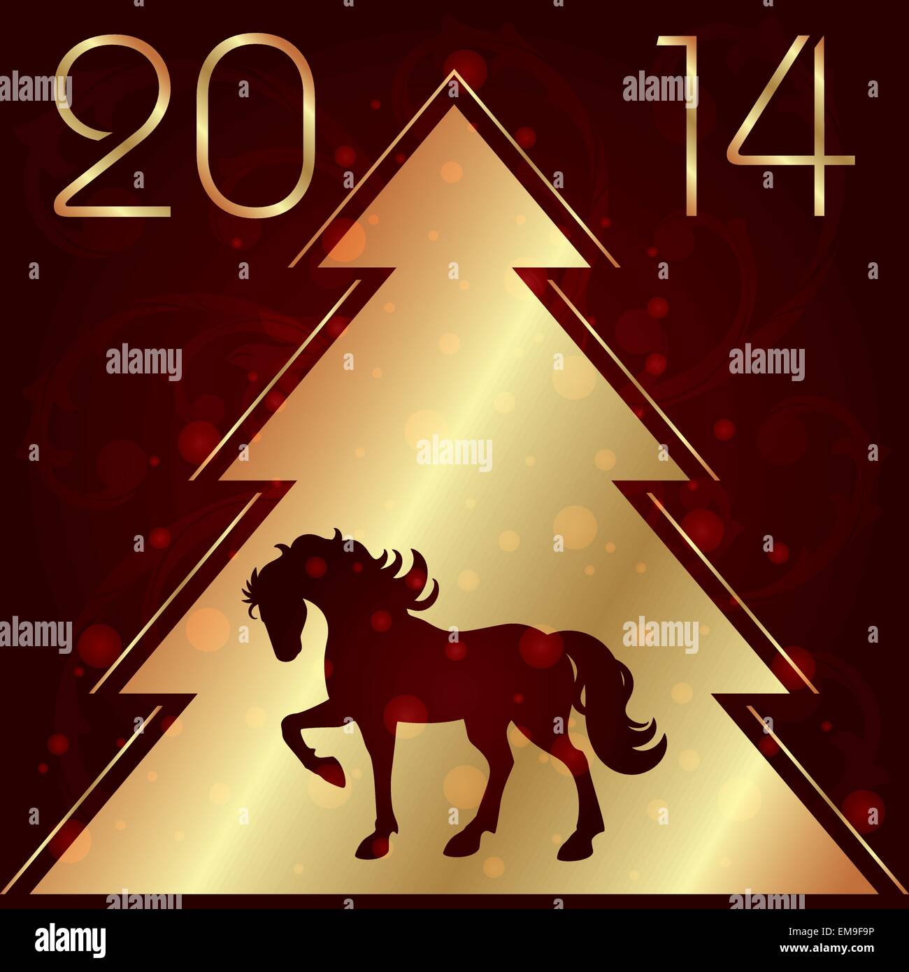 Background with horse silhouette and Christmas tree Stock Vector