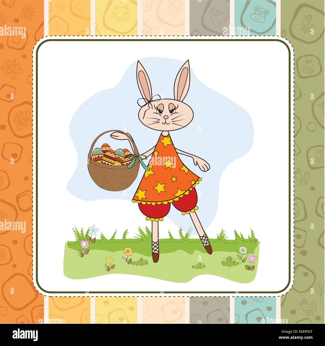 Easter bunny with a basket of Easter eggs Stock Vector Image & Art - Alamy
