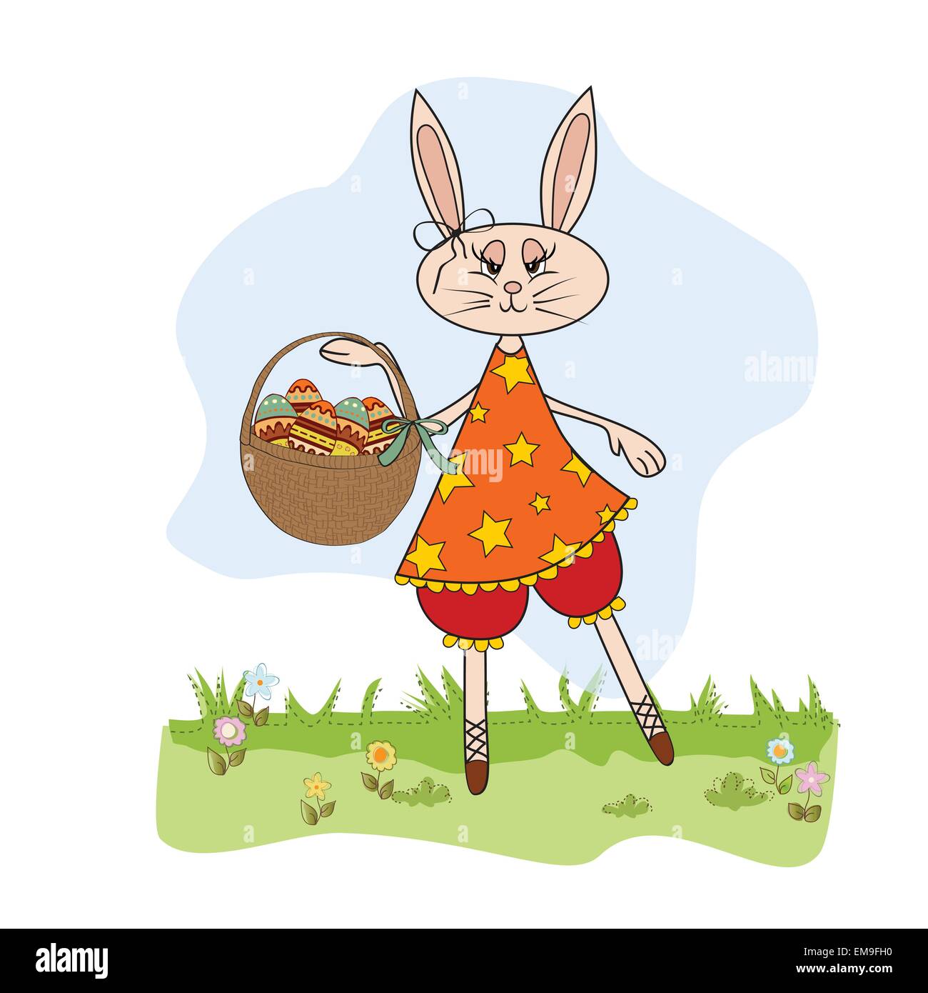 Easter bunny with a basket of Easter eggs Stock Vector Image & Art - Alamy
