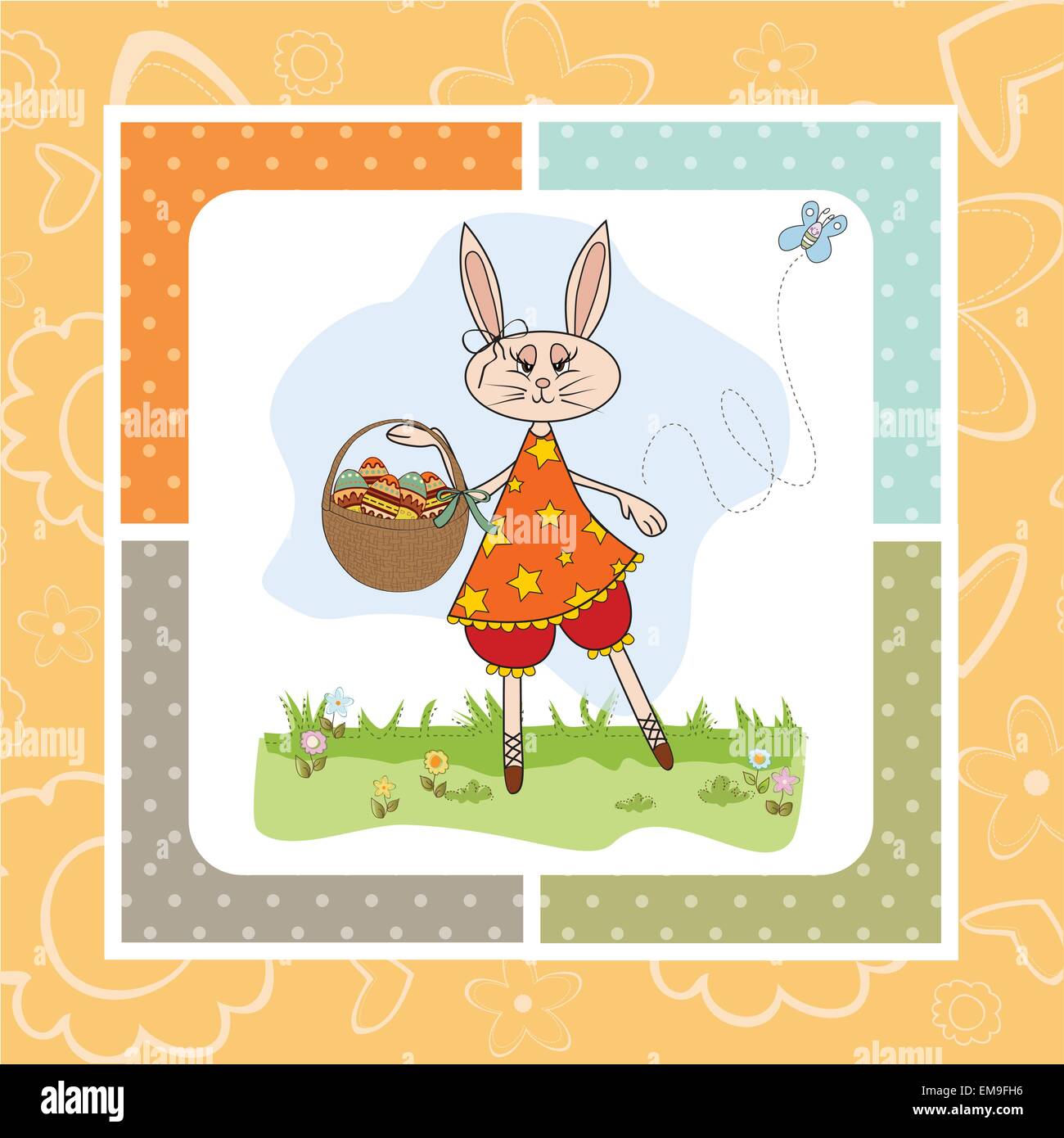 Easter bunny with a basket of Easter eggs Stock Vector Image & Art - Alamy