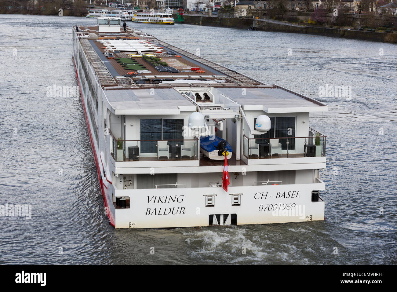 The cruise boat Viking Baldur - Viking River Cruises - on the river Main at Würzberg, Bavaria, Germany Stock Photo