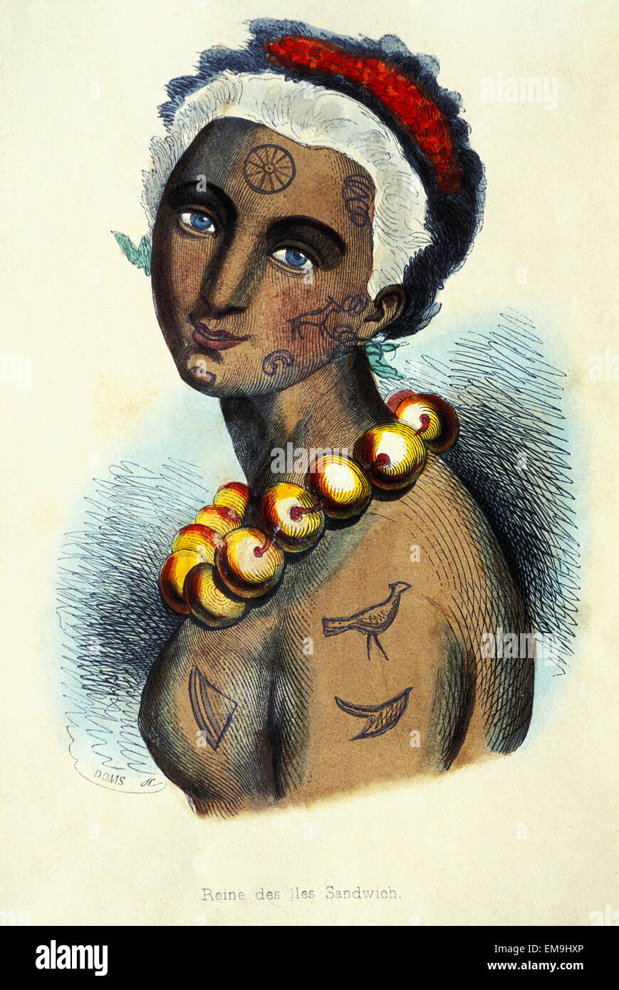 C.1840 Art/Book Illustration, Queen Of The Sandwich Islands Stock Photo