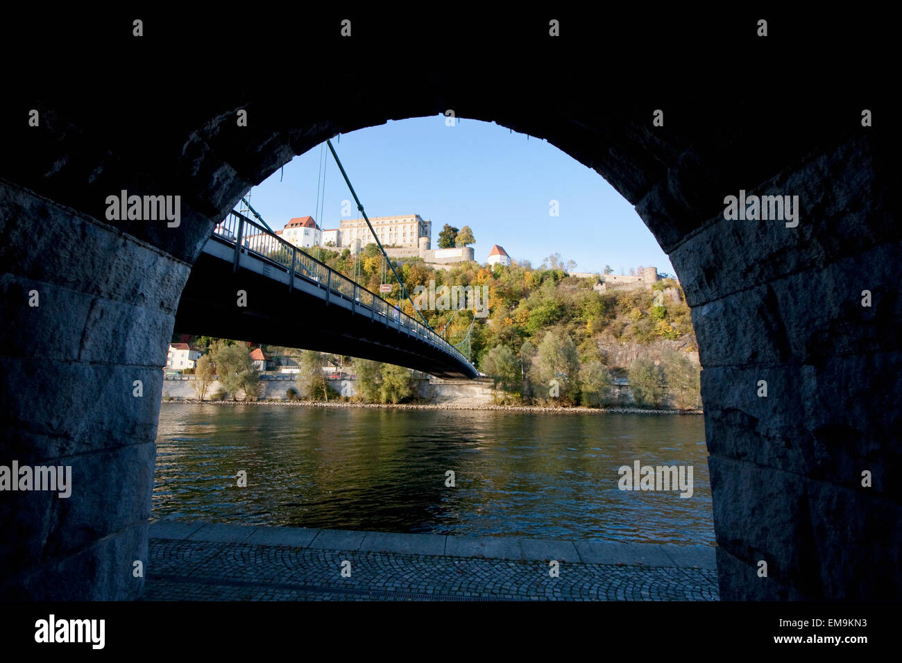 Prinzregent Luitpold Bridge Over The Danube River And Veste Oberhaus Fortress, Passau, Bavaria, Germany Stock Photo