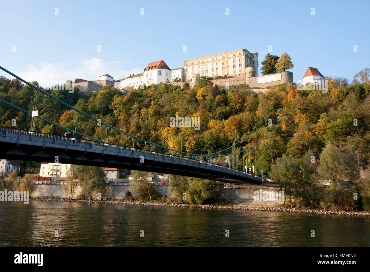 Prinzregent Luitpold Bridge Over The Danube River And Veste Oberhaus Fortress, Passau, Bavaria, Germany Stock Photo