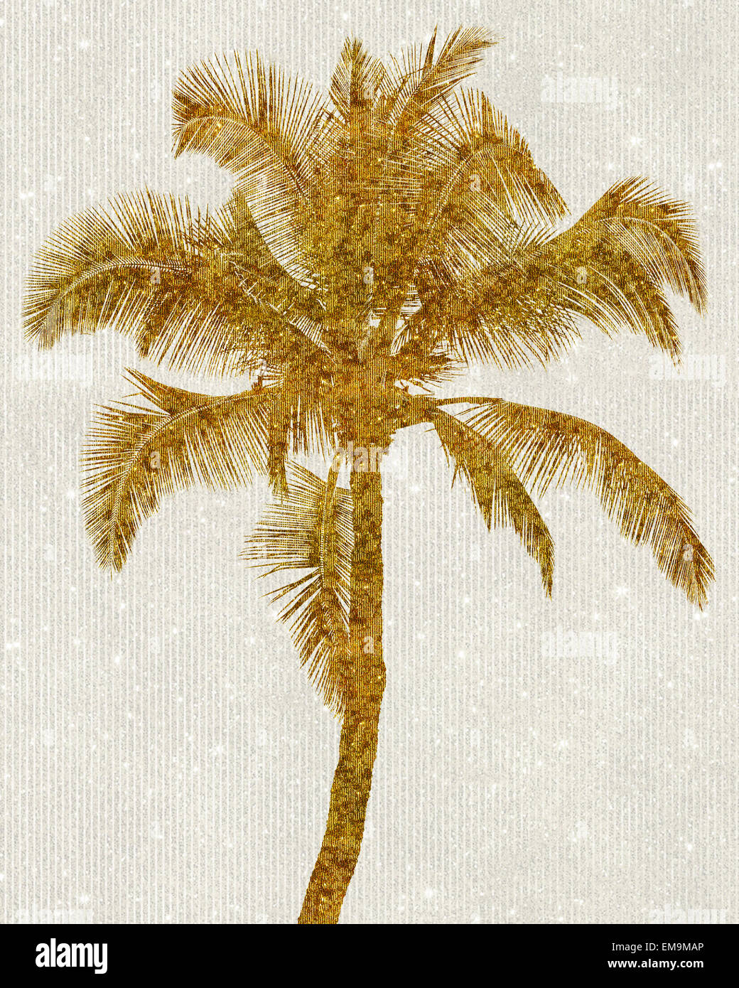 Gold Palm Tree Faux Glitter Metallic Foil Tropical Palms on Striped