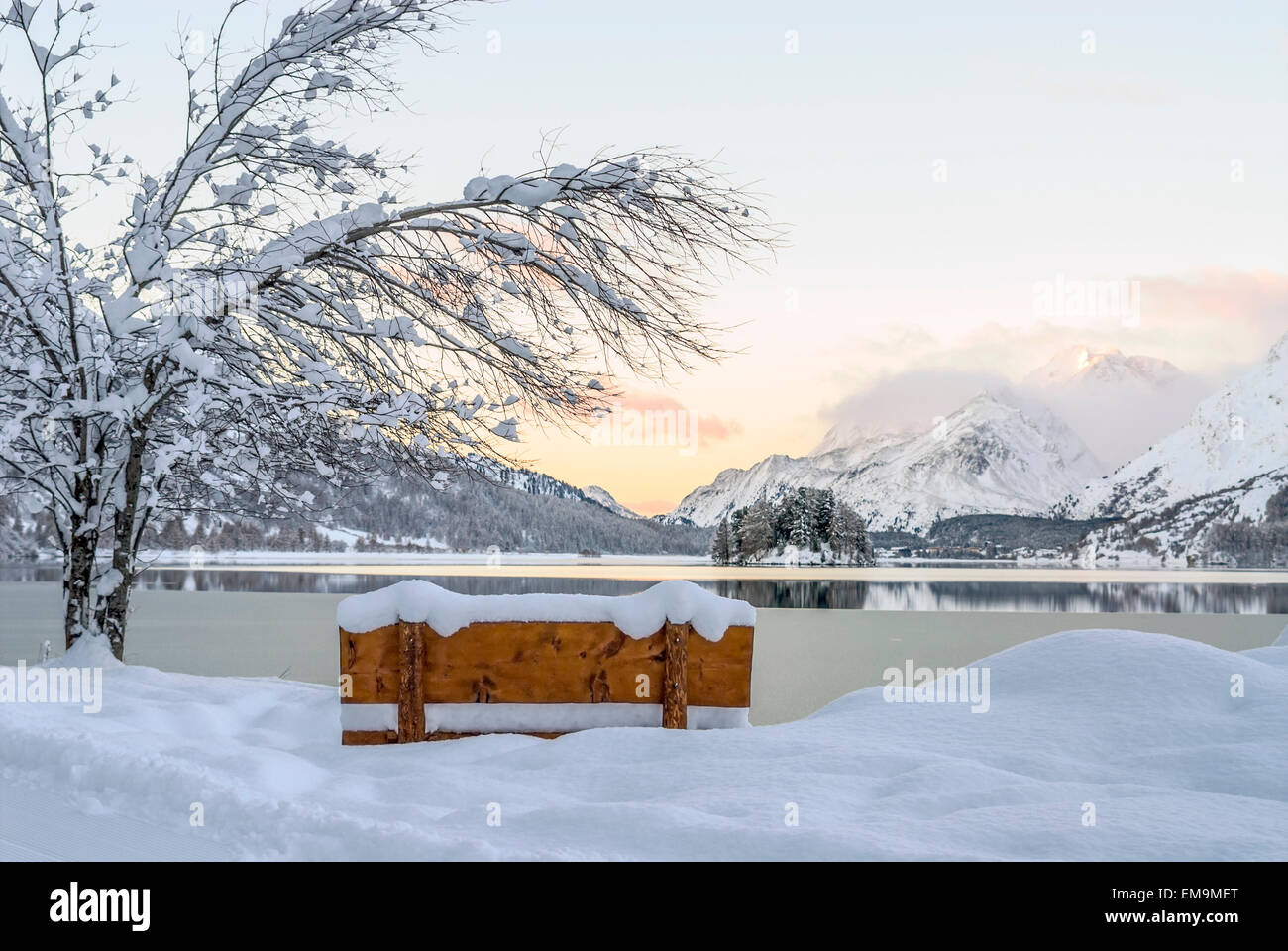 Winter landscape, Lake Sils, Sils Maria, Engadine, Switzerland Stock Photo
