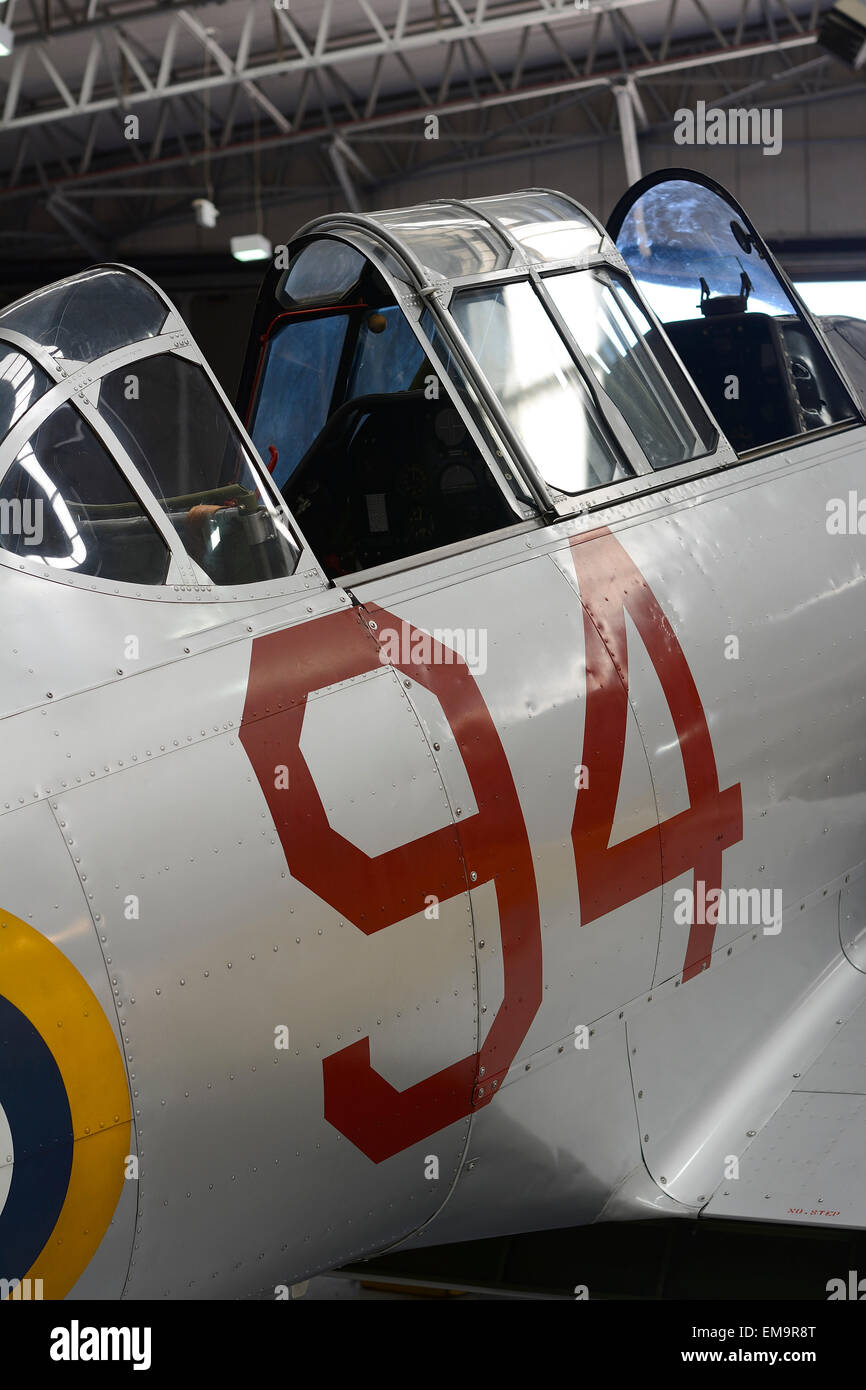vintage war plane in a hanger at Imperial War Museum, Duxford Stock Photo
