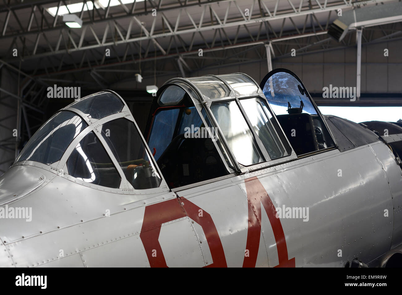 vintage war plane in a hanger at Imperial War Museum, Duxford Stock Photo
