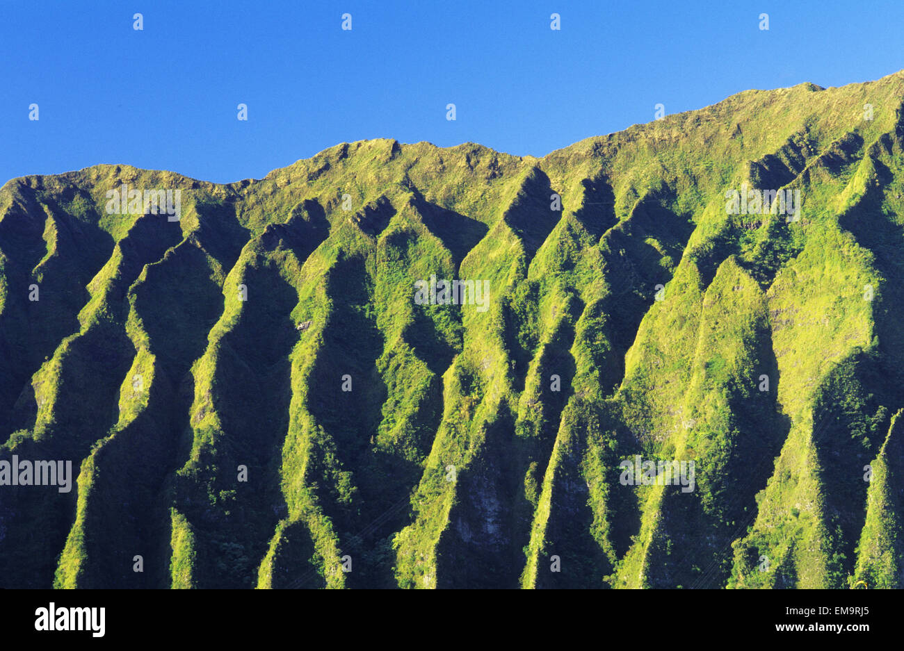 Hawaii, Oahu, Koolau Mountain Range, View Of Mountain Ridges Stock