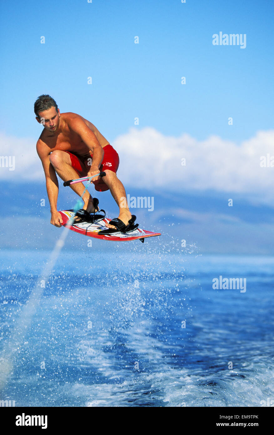 Hawaii, Maui, Kaanapali, Man Wakeboarding Catches Air Stock Photo Alamy