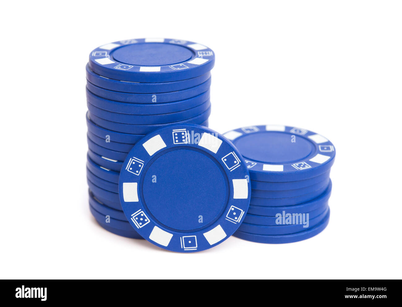 two stacks of blue poker chips on white with clipping path Stock Photo