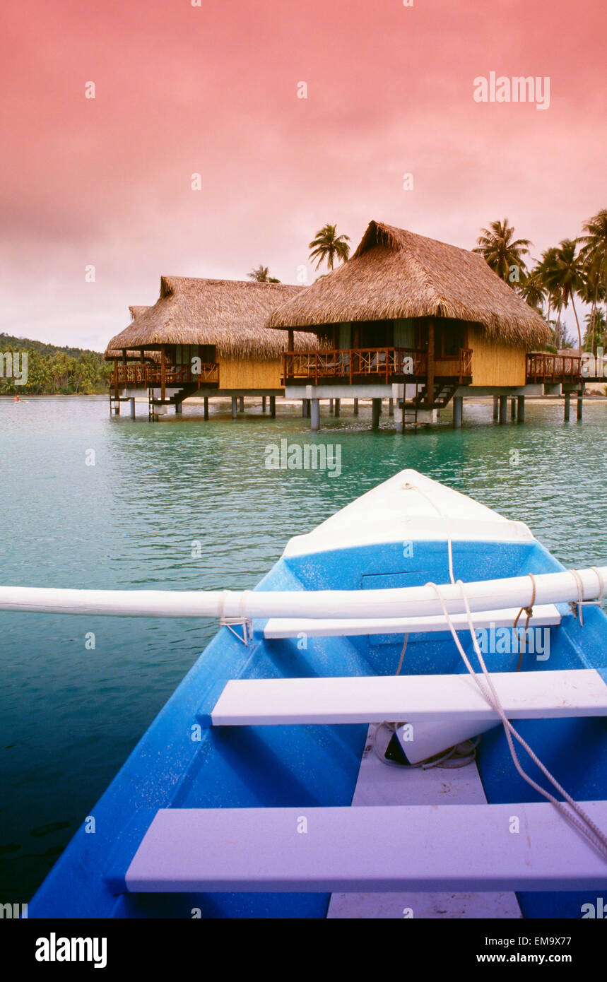 French Polynesia, Tahiti, Huahine, Bungalows Of Hotel Sofitel Stock Photo