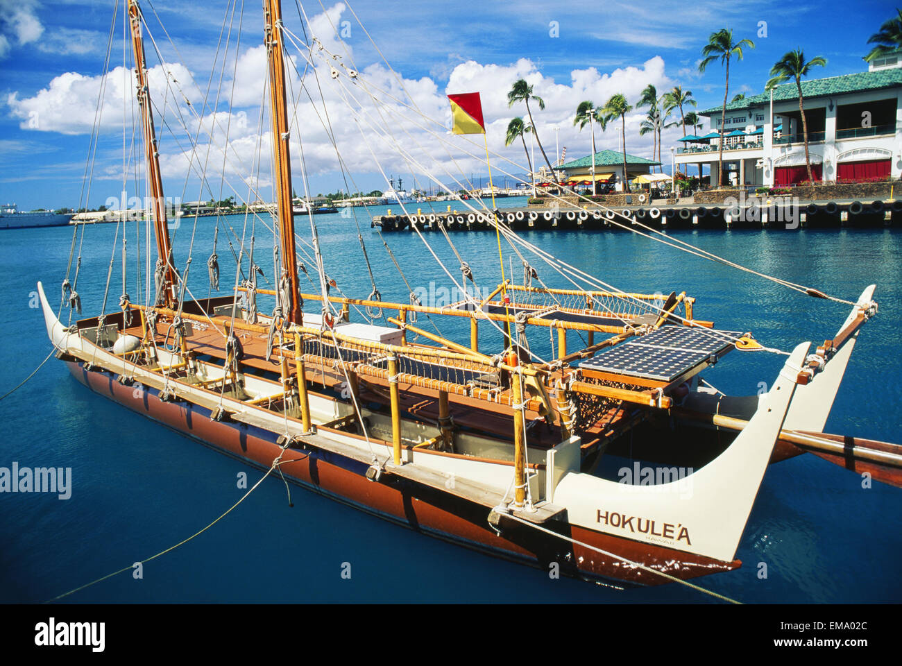 Hawaii, Oahu, Honolulu, Hawaiian Sailing Canoe, Hokule'a Closeup Side