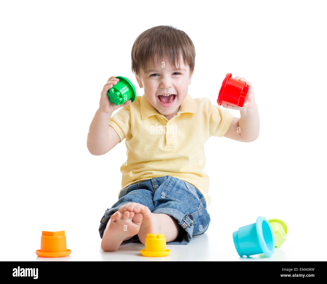kid playing with color toys Stock Photo