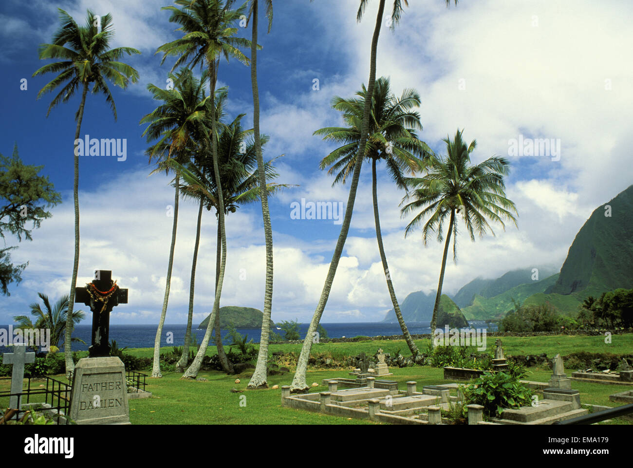 Hawaii, Molokai, Kalaupapa, St.Philomena's Church Graveyard Stock Photo