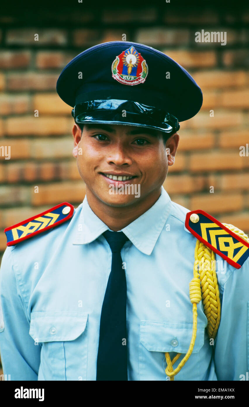 Laos, Luang Prabang, Portrait Of A Uniformed Security Guard. Stock Photo