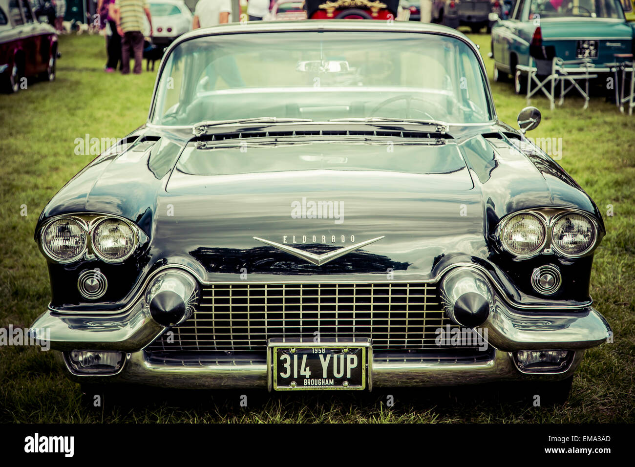 A restored black Eldorado Motor Car with chrome body parts at a vintage