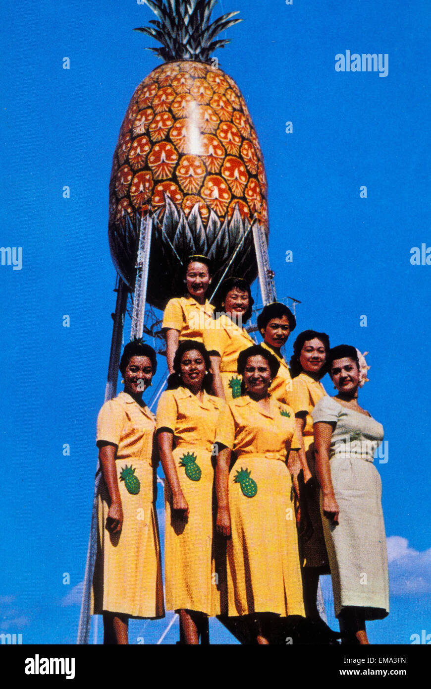 C.1960 Hawaii, Oahu, Female Workers In Yellow Uniform Standing In Front