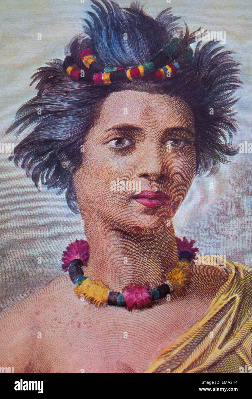C.1780 Portrait Of Woman From The Sandwich Islands, After John Webber, Color Stock Photo