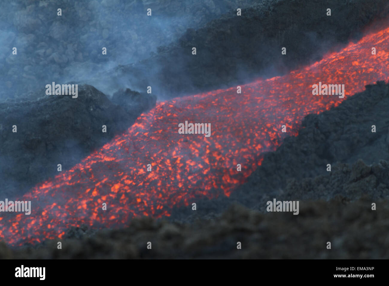 Lava flowing in channel Stock Photo