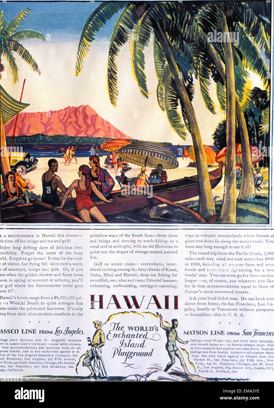 C.1925 Hawaii, Tourist Bureau Advertising, Article And Illustration Stock Photo