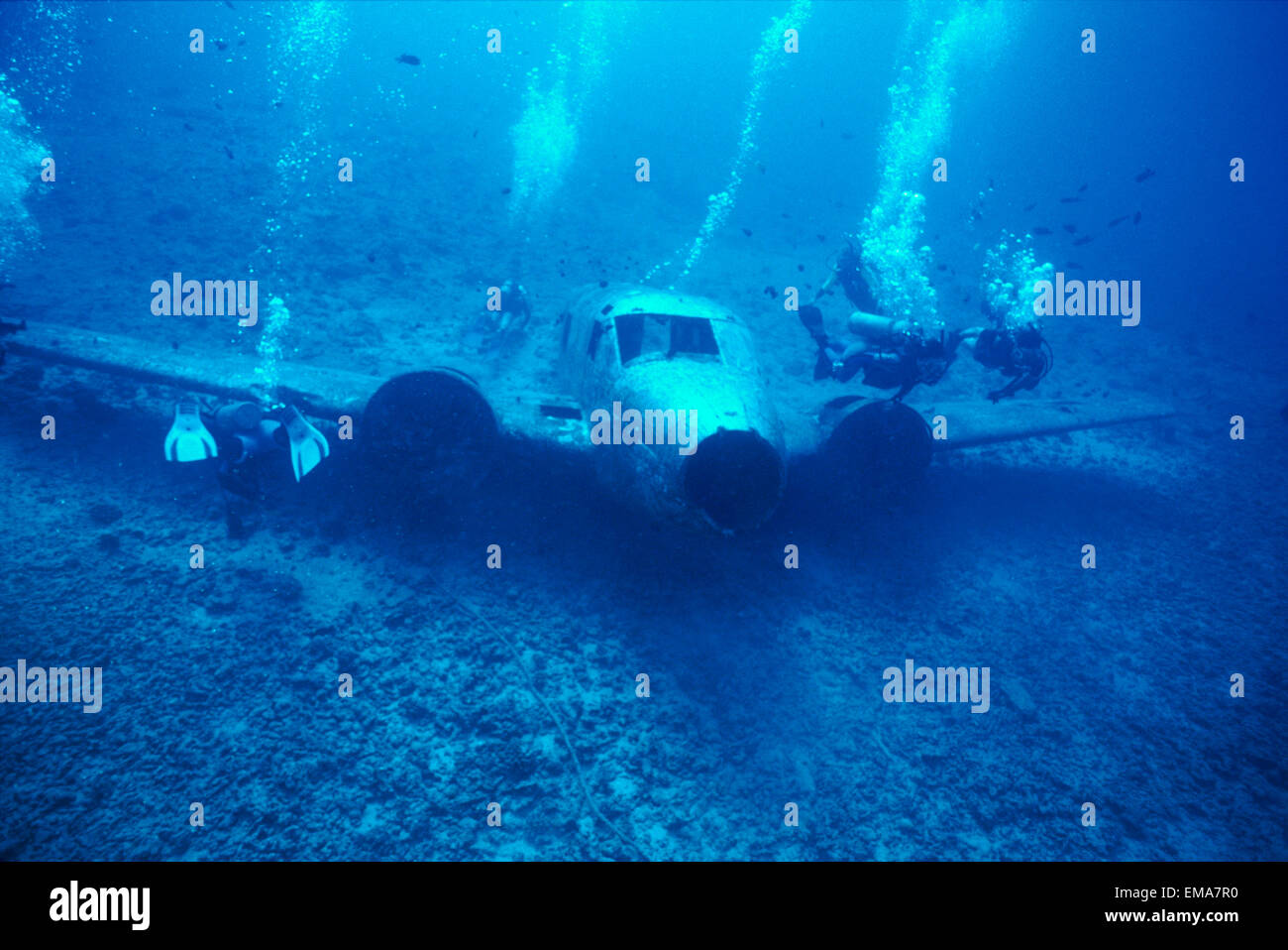 Hawaii, Oahu, Airplane Wreck Off Waianae Coast, Divers Stock Photo Alamy