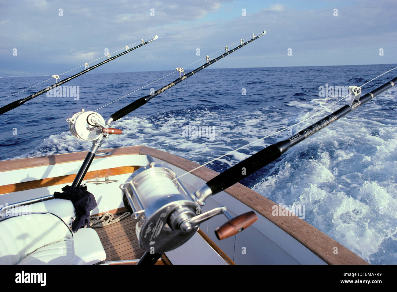Hawaii, Close-Up Of Fishing Rods And Reels On A Boat Deep Sea Fishing C1376  Stock Photo - Alamy