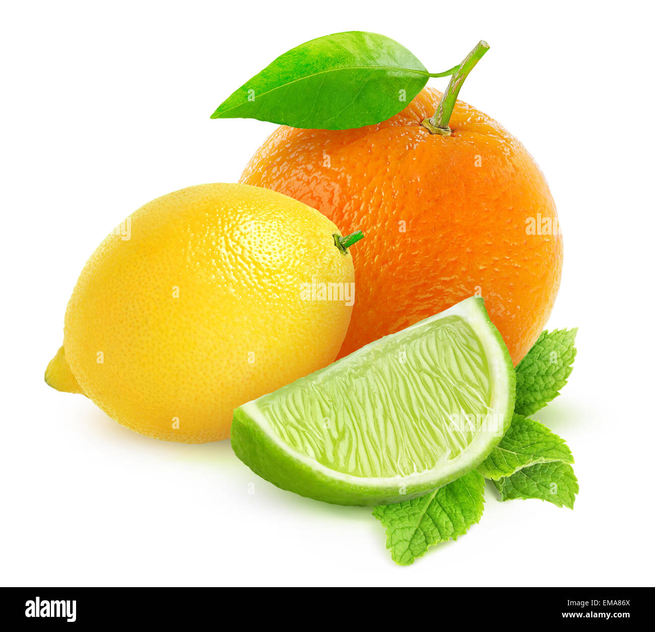 Fresh citrus fruits on white background Stock Photo