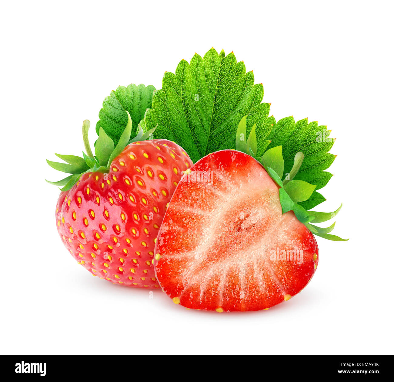 Two strawberries on white background Stock Photo - Alamy