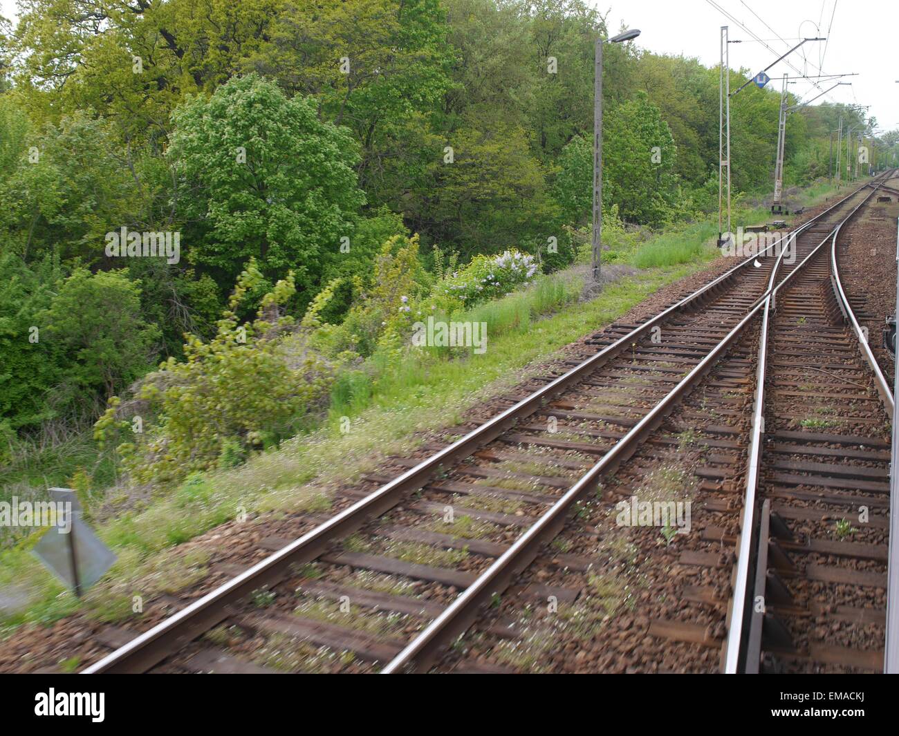 railway tracks on background of scenery Stock Photo