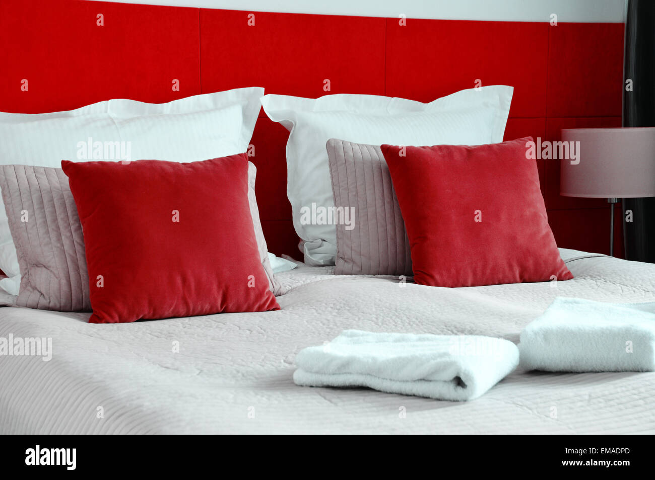 Double bed in hotel room. Stock Photo Alamy