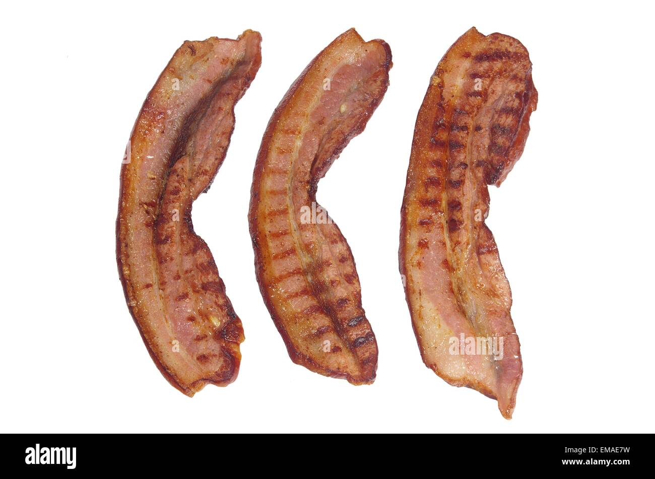 fried bacon rashers isolated on white background Stock Photo - Alamy