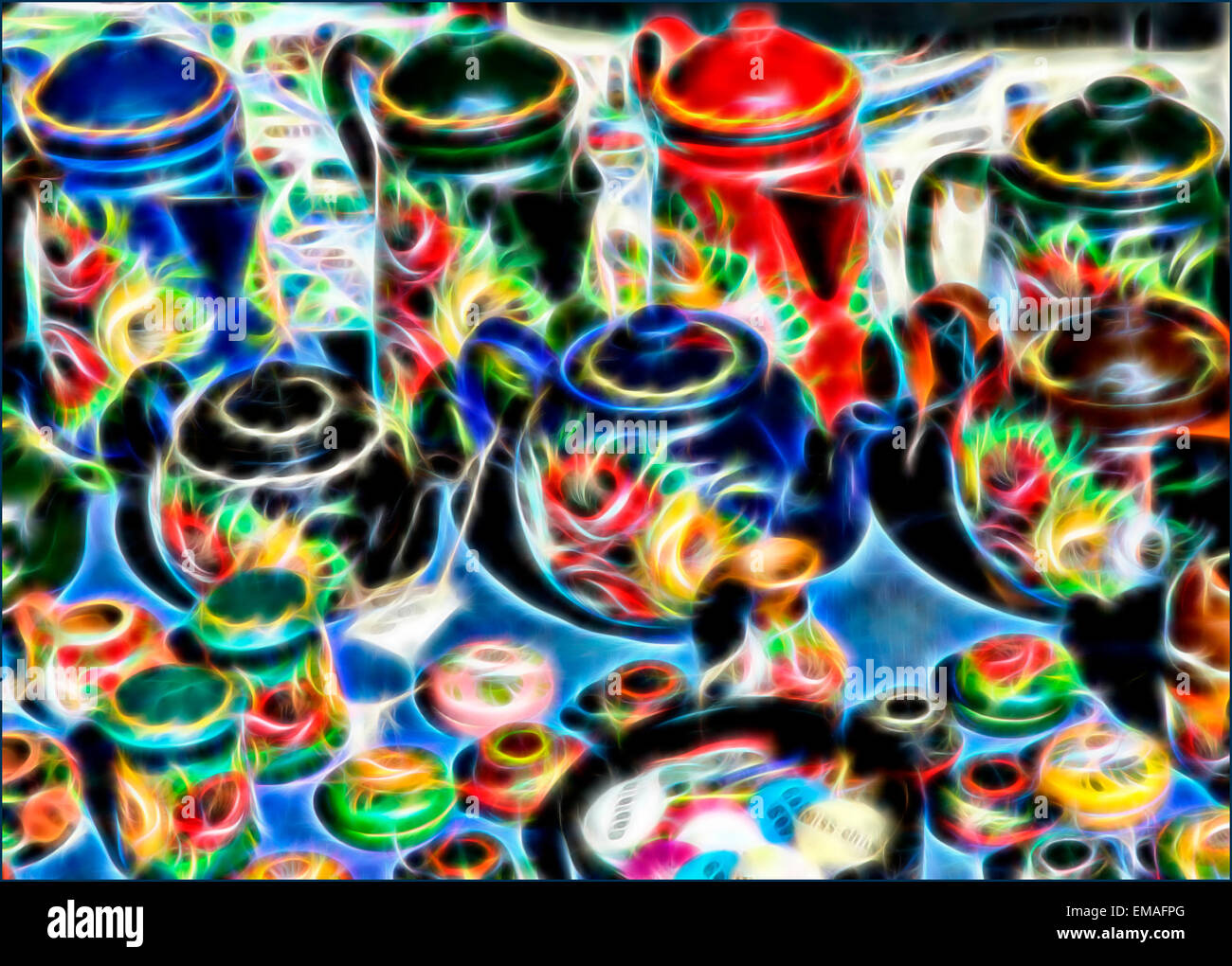 Painted Canal Ware, to be seen on narrow boats on canals in England Stock Photo