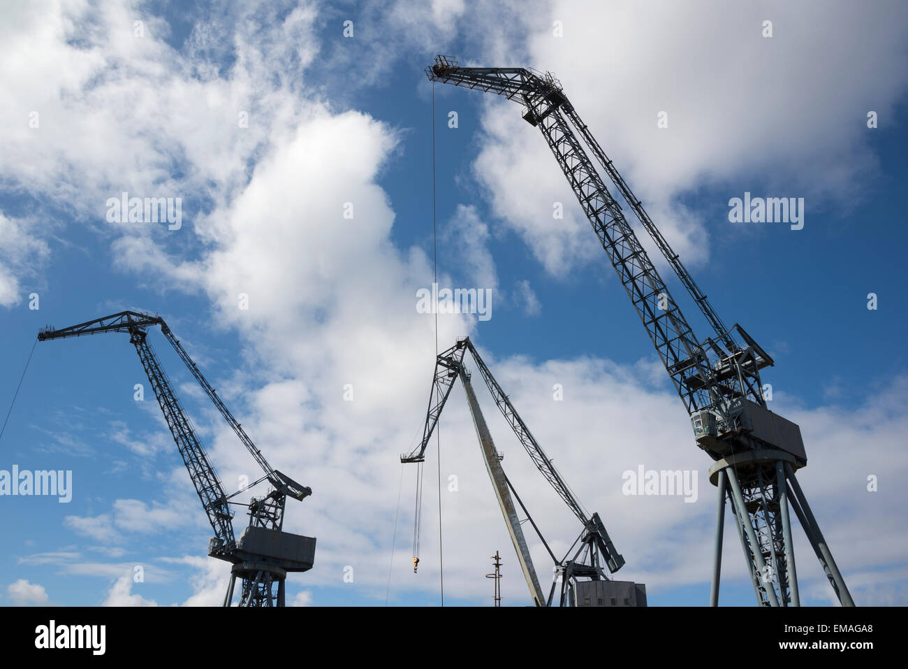 Cranes at the Drydock in Greenock, Scotland Stock Photo
