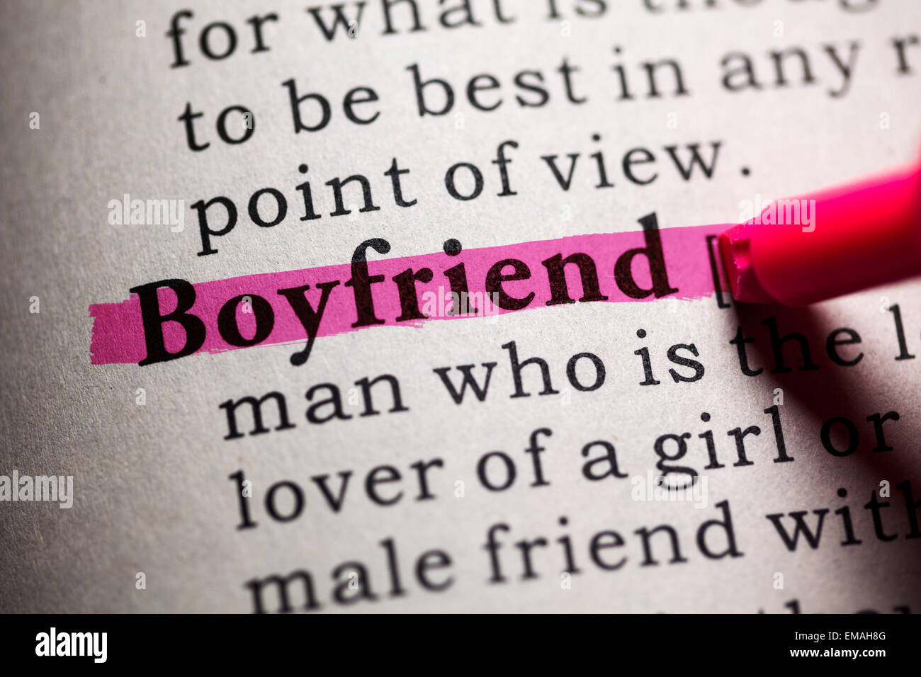 Fake Dictionary, Dictionary definition of the word boyfriend Stock
