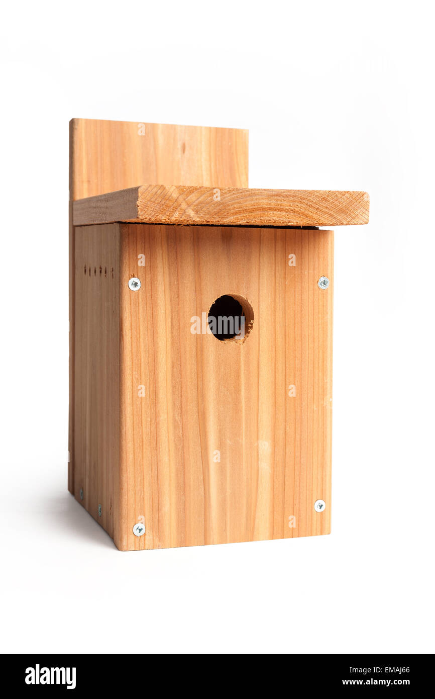DIY wood birdhouse with white background Stock Photo