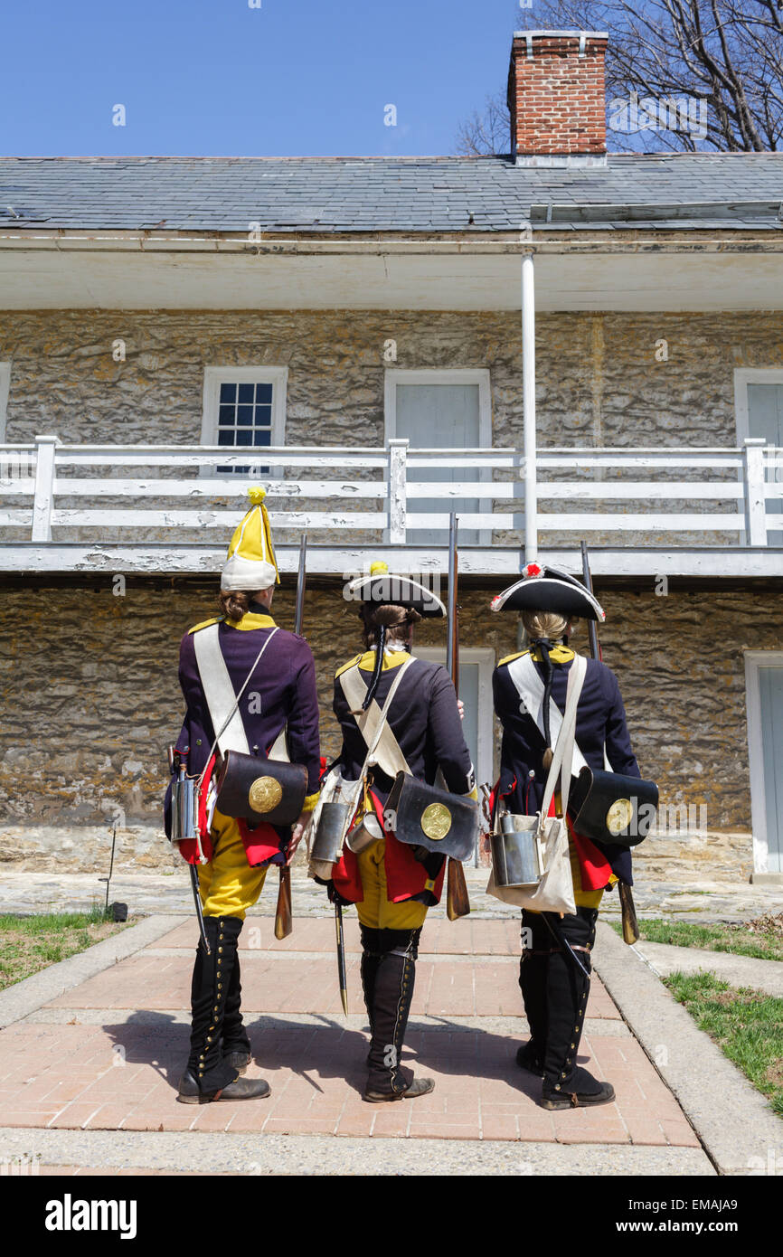 Reenactment at Hessian Barracks, limestone, 1778, Frederick, Maryland Stock Photo