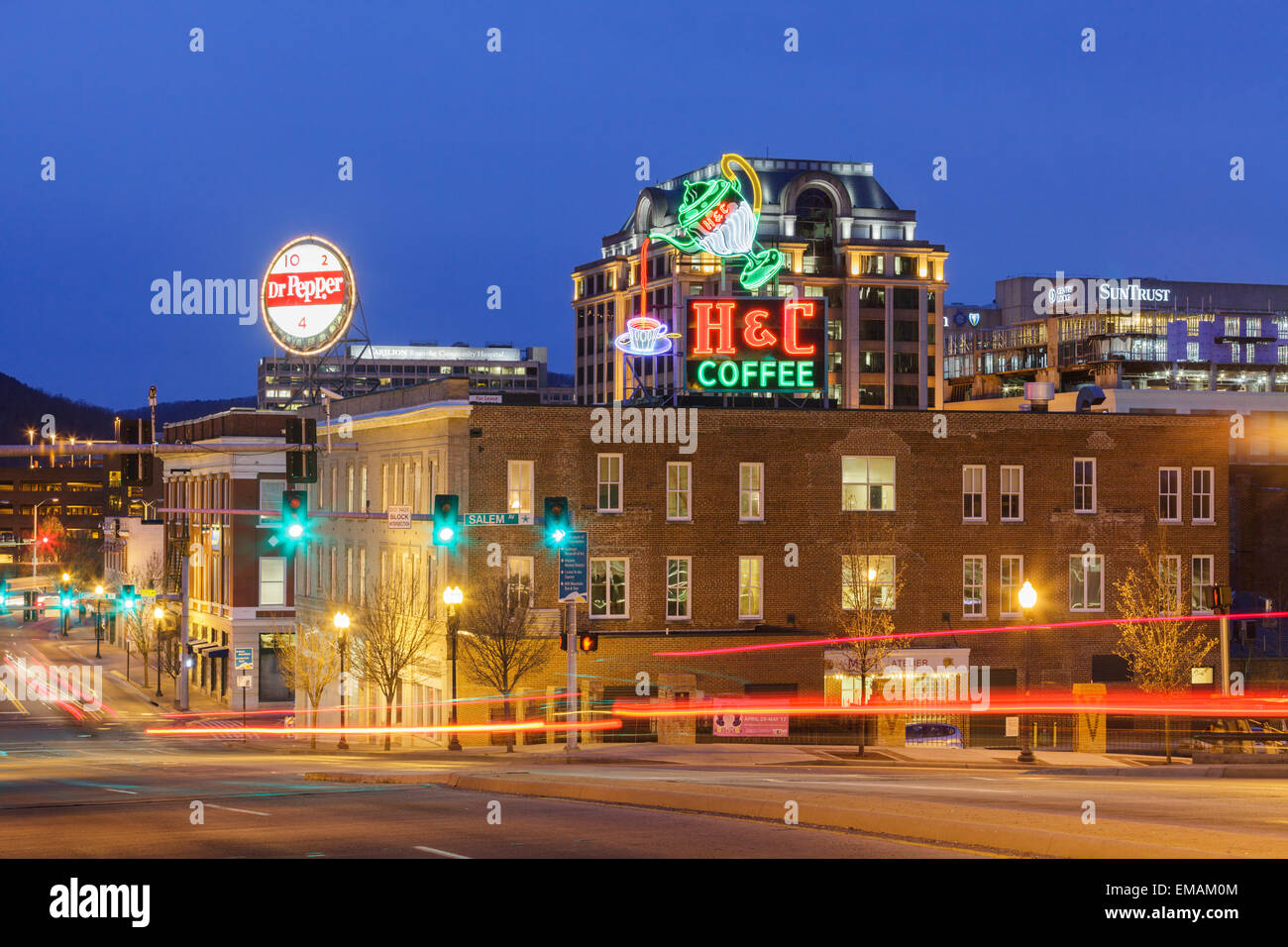 Roanoke, Virginia has preserved its vintage neon signage Stock Photo