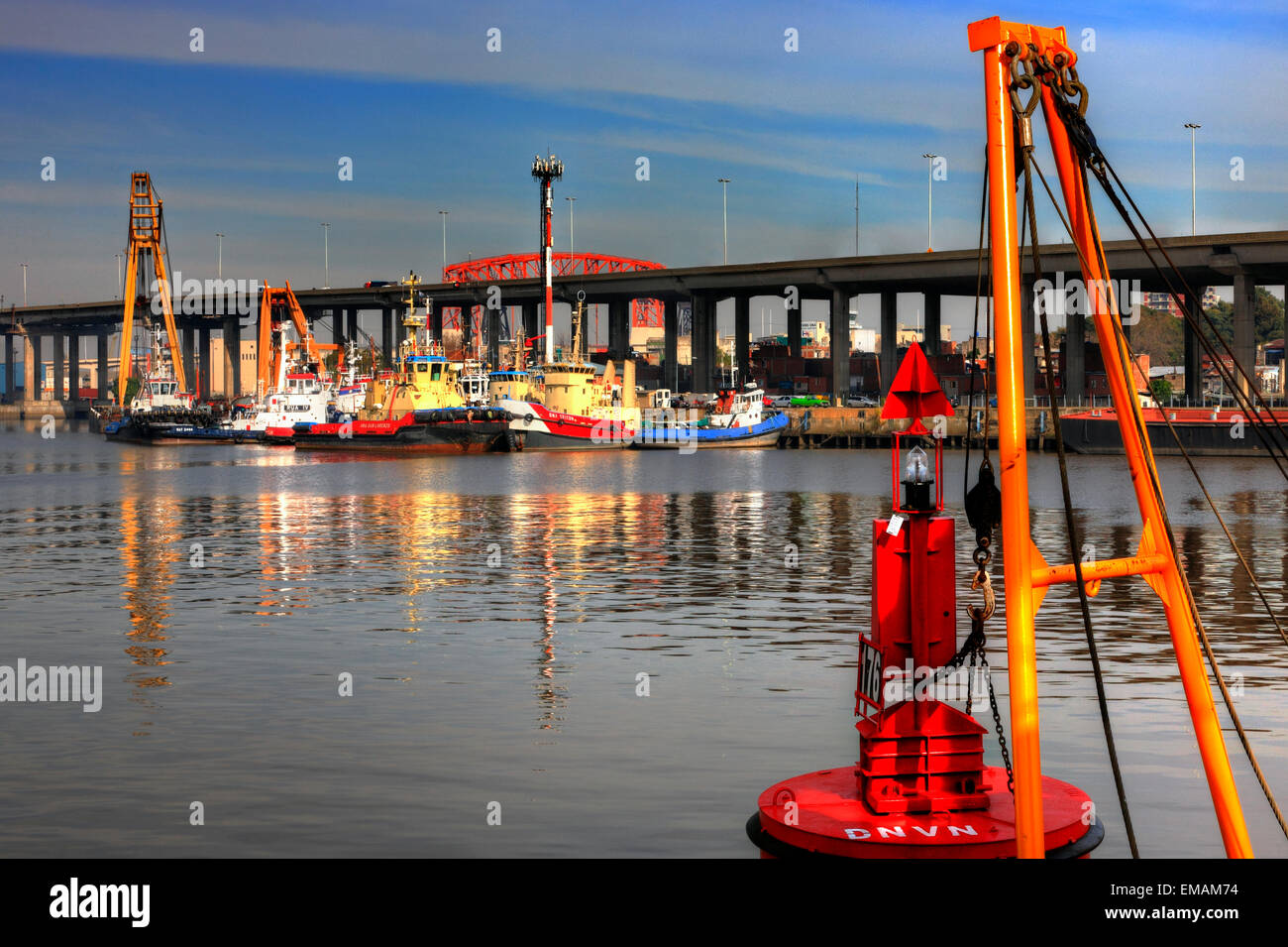 Working on board at beaconing ship at Demarchi Island Port, River Plate ...