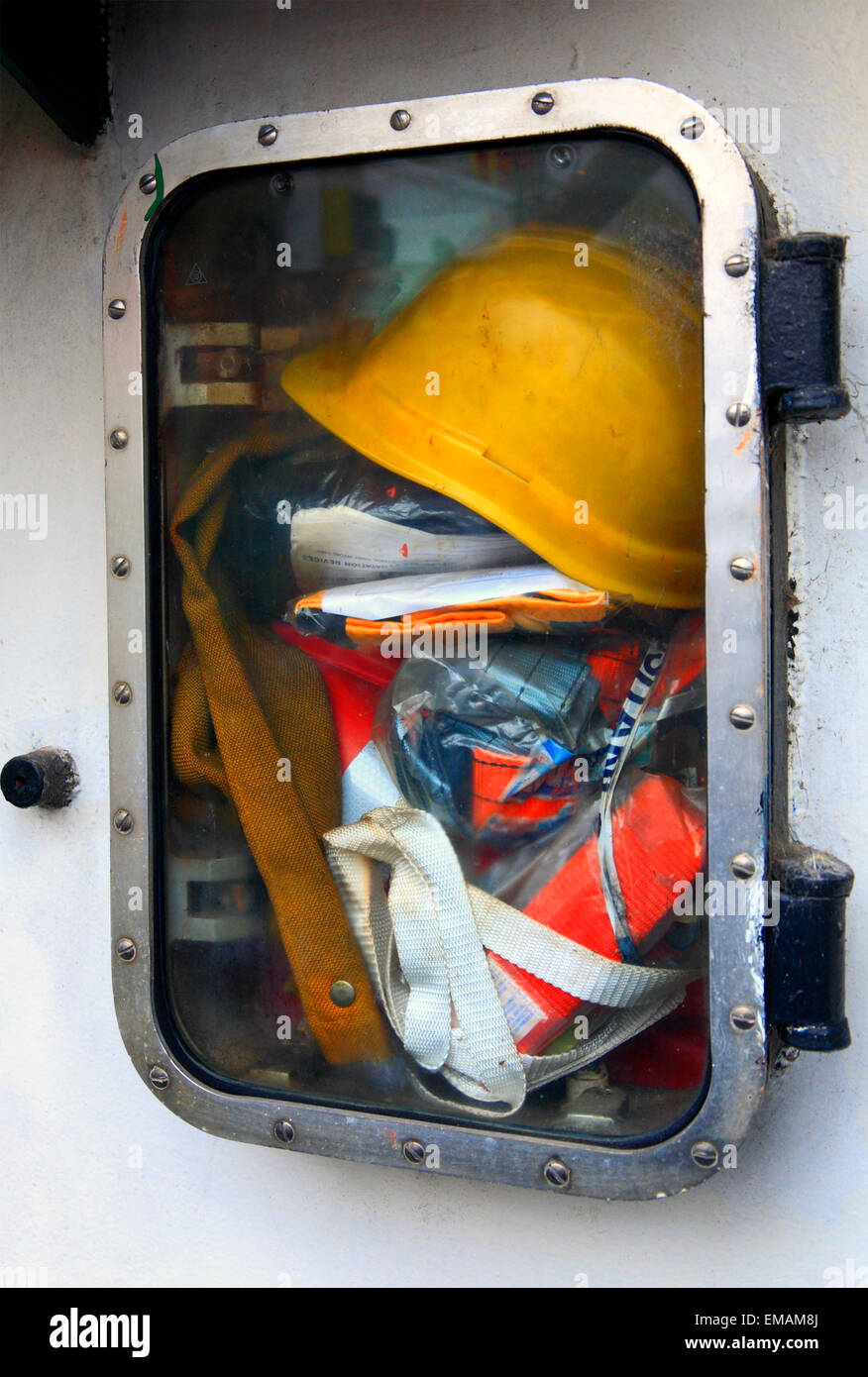 Working on board at beaconing ship at Demarchi Island Port, River Plate ...