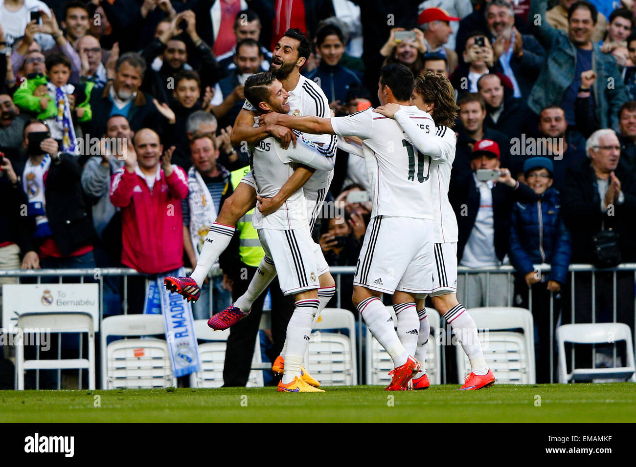 Madrid Spain 18th April 15 La Liga Football Real Madrid Versus Malaga Sergio Ramos Garcia Defender Of Real Madrid Celebrates After Scoring His Team Xb4 S 1st Goal Credit Action Plus Sports Images Alamy Live